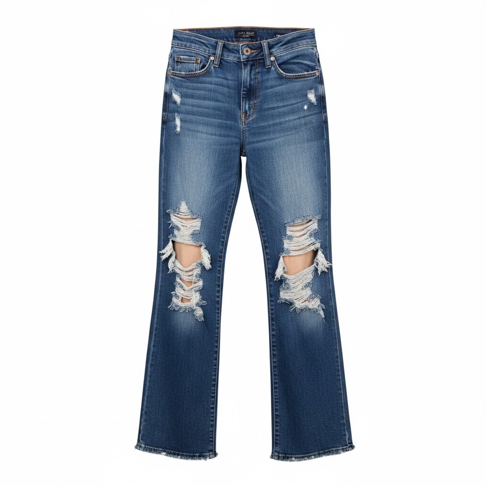Judy Blue Mid Blue Distressed Straight Leg Jeans